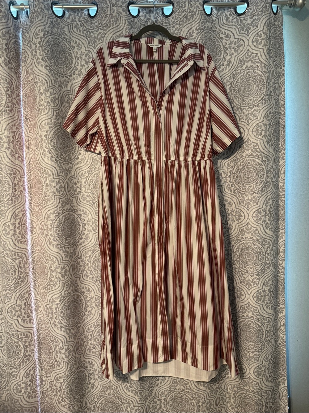 Banana Republic Brown and Cream Striped Collared Maxi Dress w/ Open Caped Back